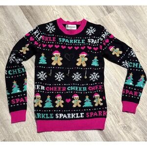 No‎ Boundaries XXS (00) Girls Christmas Sweater Cheer Sparkle Gingerbread